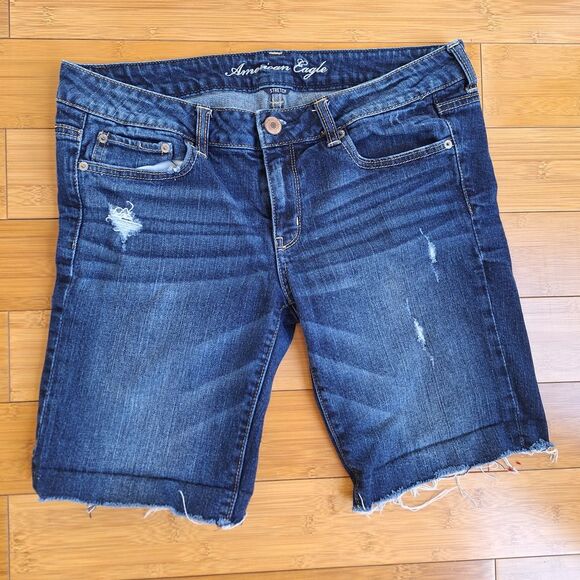 American Eagle Outfitters Denim  Shorts Stretch Distressed Modest Length 12 - Picture 1 of 12